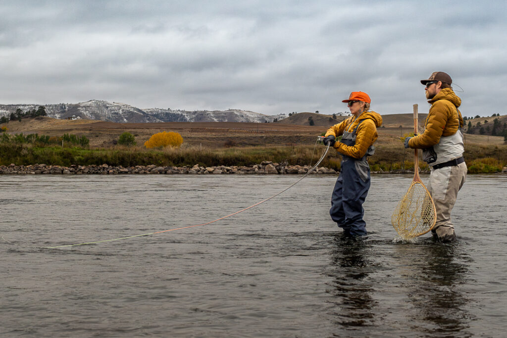 Fighting a trout on trout spey