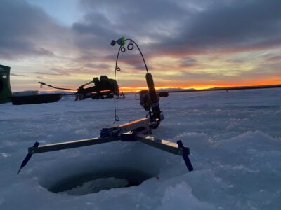 Guided ice fishing on Holter Lake, Montana